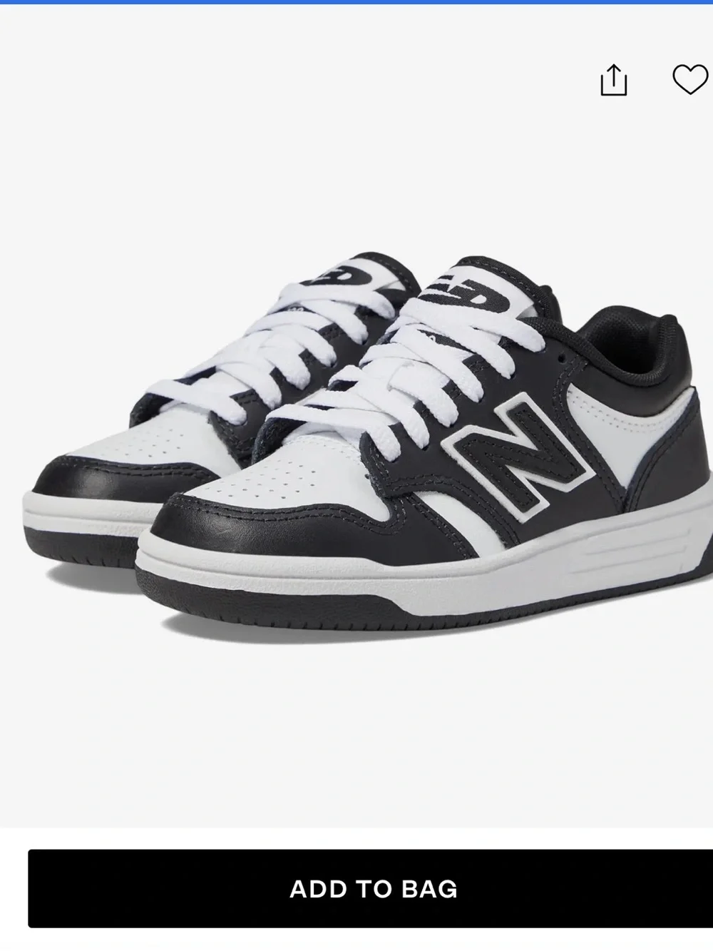 New Balance Kids 480 Black and White Leather Perforated Sneakers